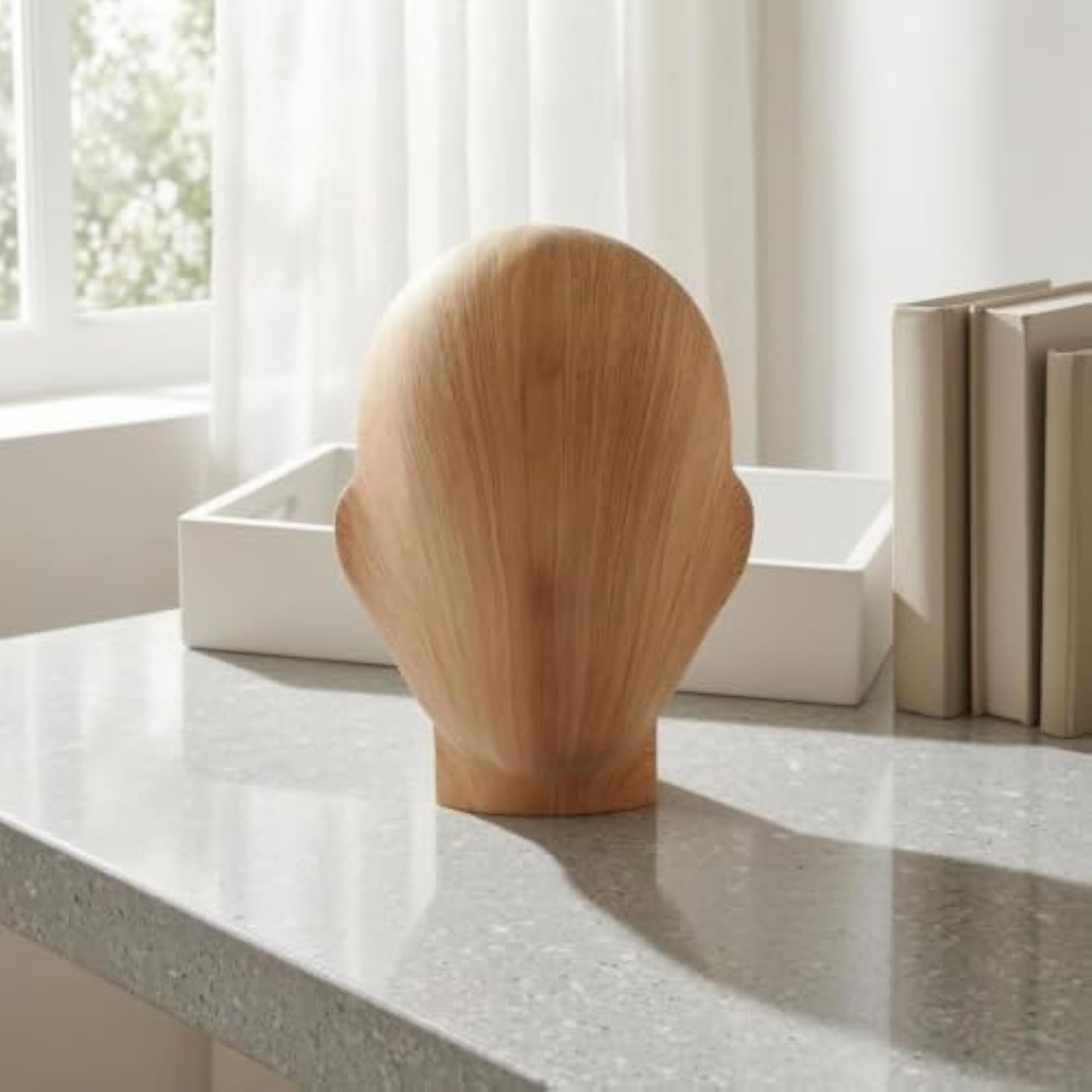 Wood-Grain Finish Mannequin Head Stand for Hairpiece Display